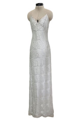 Fantastic 1970s Christian Dior Marc Bohan Silver Sequin Silk Chiffon Dress w Baby Blue Lining