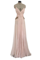 c 2007 Roberto Cavalli Pale Ballet Pink Pleated Silk Jersey Dress w Front Plunge & Rhinestones