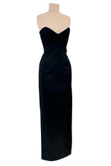 Perfectly Minimalist 1990s Richard Tyler Couture Sleek Sweetheart Neckline Strapless Black Silk Dress