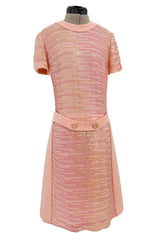 Chic Little Fall 2001 Chanel by Karl Lagerfeld Runway Pastel Pink Dress w Fully Sequin Front