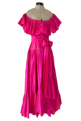 Dreamy Spring 1980 Yves Saint Laurent Runway Feather Light Iridescent Pink Silk Dress