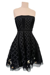 Prettiest 2010s Christian Dior by John Galliano Strapless Dress w Embroidered Flowers & Ribbon