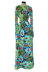 1972 Lanvin by Jules-Francois Crahay Printed Silk Jersey & Waffle Weave Low Back Dress