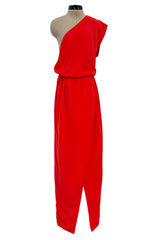 Spring 1980 Christian Dior by Marc Bohan Haute Couture One Shoulder Coral Red Silk Dress