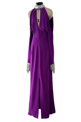 Rare Fall 2001 Thierry Mugler Runway Purple Silk Crepe Dress w the Most Incredible Open Cuts Outs