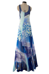 Spring 2010 Emilio Pucci by Peter Dundas Runway Look 24 Blue Printed Silk Chiffon & Sequin Dress