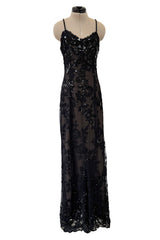 Incredible 1970s Christian Dior by Marc Bohan Demi-Couture Elaborately Beaded Black Lace Net Dress
