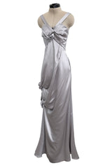 Fall 2008 Christian Dior by John Galliano Bias Cut Silver Silk Halter Dress w Flower Detailng