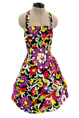 Gorgeous Resort 1993 Christian Lacroix Crisp Cotton Floral Print Halter Dress w Pouf Back Skirt