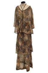 Fantastic 1970s Yves Saint Laurent Light and Airy Top w Curved Sleeves & Tiered Dress Skirt Set