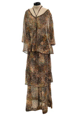 Fantastic 1970s Yves Saint Laurent Light and Airy Top w Curved Sleeves & Tiered Dress Skirt Set