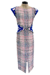 Incredible Spring 2018 Chanel by Karl Lagerfeld Runway Look 8 Pink & Blue Metallic Boucle Dress