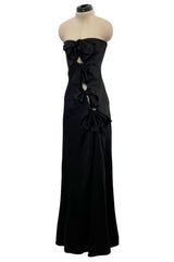 Incredible Spring 2003 Christian Dior by John Galliano Black Silk Open Cut Out Bow Dress w High Slit