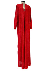 Fabulous 1970s Halston Metallic Red Lame Lurex Full Length Caftan Dress