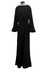 Minimalist Vintage Thierry Mugler Black Wide Legged Jumpsuit w Wrapped Front Detail & Flared Sleeves