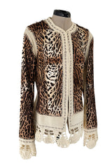 Gorgeous Fall 2005 Christian Dior by John Galliano Leopard Print Goat Skin Jacket w Crochet Detail