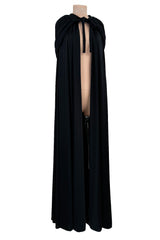 Dramatic Fall 1971 Loris Azzaro Black Jersey Full Length Cape w Hood