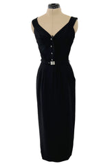 Striking Spring 1996 Chanel by Karl Lagerfeld Black Fitted Dress w Pockets Chanel Buttons & Belt