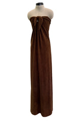 Ultra Rare 1976 Halston Iconic Front Tying Easy to Wear Column Dress in a Bias Cut Chocolate Brown Terry Cloth