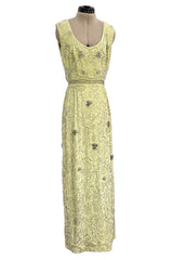 Prettiest Early 1960s Malcolm Starr by Elinor Simmons Hand Beaded Pale Yellow Silk Dress