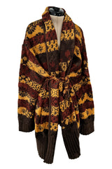 Fall 1994 Christian Lacroix Runway Knit Printed Striped Slouchy Cardigan w Original Belt