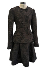 Extraordinary Rare Fall 2016 Dolce & Gabbana Alta Moda Couture Gold Tweed & Lace Covered Jacket & Skirt Suit Set