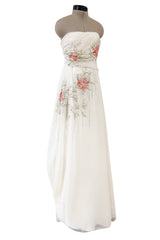 Dreamy Spring 2008 Christian Dior by John Galliano Ivory Silk Chiffon Dress w Hand Done Floral Embroidery