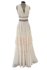 Gorgeous 2010s Lanvin Blanche by Alber Elbaz Dotted Net Plunge Dress w Rhinestone Details