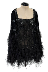 1990s Valentino Feather, Net & Sequin Micro Mini Cashmere Knit Dress