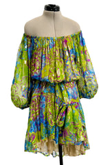 Spectacular Spring 1990 Yves Saint Laurent Runway Adjustable Length Metallic Silk Chiffon Dress