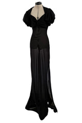 Gorgeous Spring 2006 Christian Dior by John Galliano Black Chiffon Bias Cut Dress w Capped Sleeve