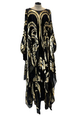 Extraordinary Fall 1992 Paco Rabanne Haute Couture Runway Sample Look 31 Metallic Gold & Black Silk Caftan Dress