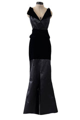 Phenomenal Fall 2002 Chanel by Karl Lagerfeld Black Silk Dress w Velvet Detail & Back Panel