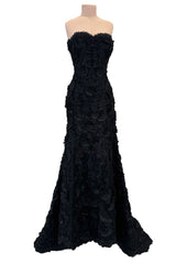 Spring 2008 Oscar De La Renta Black Embroidered Beaded Ribbon Work Floral Silk Organza Dress