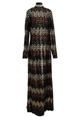 Extraordinary 1970s Donald Brooks Metallic Copper, Gold & Black Sequin & Lame Knit Dress