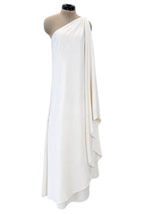Most Wanted 1978 Halston Off White Ivory One Shoulder Draped Jersey Maxi Dress