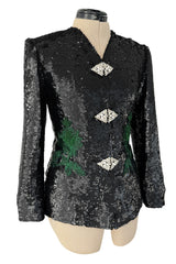 Fall 1980 John Anthony Couture Black Hand Sequin & Beaded Jacket w Incredible Rhinestone Closures