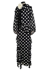 Prettiest Resort 2017 Gucci by Alessandro Michele Black & White Polka Dot Silk Chiffon Dress