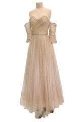 Magical Fall 2021 Christian Dior by Maria Grazia Chiuri Fine Gold Metallic Net Dress w Full Skirt