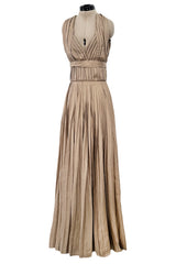 Fall 2009 Bottega Veneta by Tomas Maier Ad Campaign & Runway Muted Copper Silk Pleated Dress