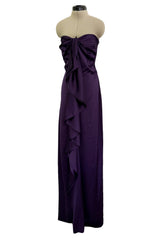 2010s Valentino Roma Strapless Purple Jersey Dress w Built in Corset & Extended Front Ruffles