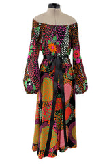 Fantastic 1970s Lanvin by Jules-Francois Crahay Printed Off Shoulder Stretch Jersey Dress
