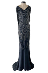 Spring 2006 Christian Dior by John Galliano Blue Bias Cut Silk Chiffon Dress w Silver Sequins & Beads