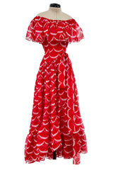 Exceptional & Important Spring 1980 Yves Saint Laurent Runway Red & White Print Silk Organza Dress