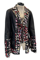 Fantastic Spring 2011 Chanel by Karl Lagerfeld Runway Look 48 Leather Jacket w Floral Silk Detailing