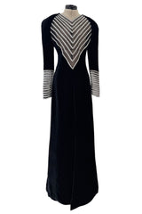 Incredible Fall 1986 Valentino by the Original Mr. Valentino Black Velvet Dress w Rhinestone Insets
