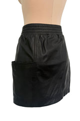 2010s Marc by Marc Jacobs Black Lambskin Leather Mini Skirt w Exaggerated Side Pockets