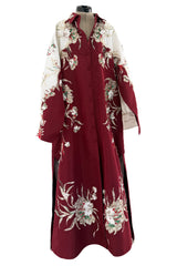 Extraordinary Spring 2022 Valentino by Pierpaolo Piccioli Look 78 Burgundy & White Embroidered Robe Dress
