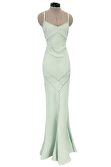 Fabulous Spring 2004 John Galliano Pale Mint Green Bias Cut Slip Dress w Rhinestone Detailing