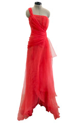 Spring 2012 Oscar de la Renta Runway Look 53 Coral Orange Chiffon One Shoulder Dress